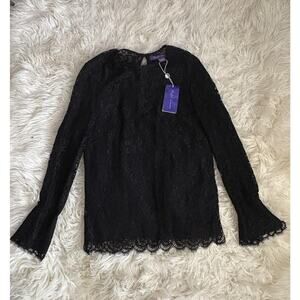 Ralph Lauren Purple Label Black Lace Dress Top Long Sleeve Crochet Blouse 4 NWT